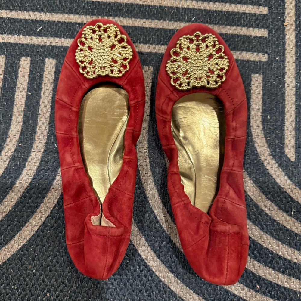 Tahari Red Flats with Gold Embellishments
